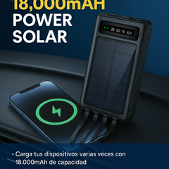 CARGADOR PORTATIL Power Bank SOLAR 4 EN 1 |18000 mAh + Linterna + Panel Solar