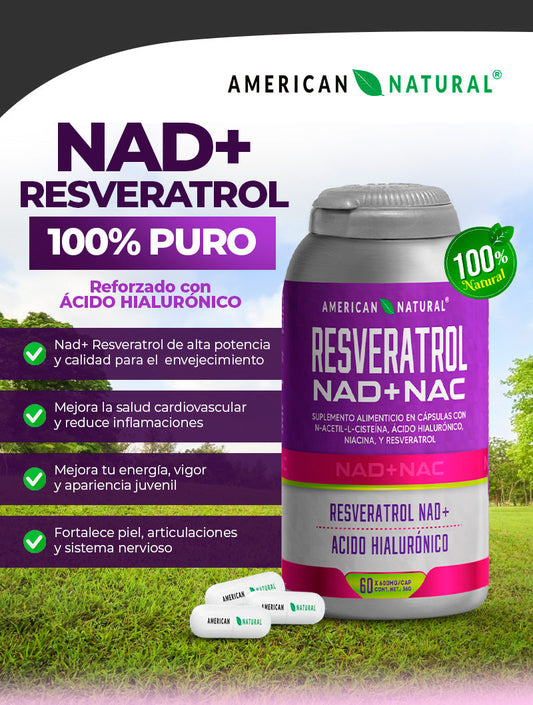 RESVERATROL NAD+ ACIDO HIALURÓNICO | SUPLEMENTO ALIMENTICIO.