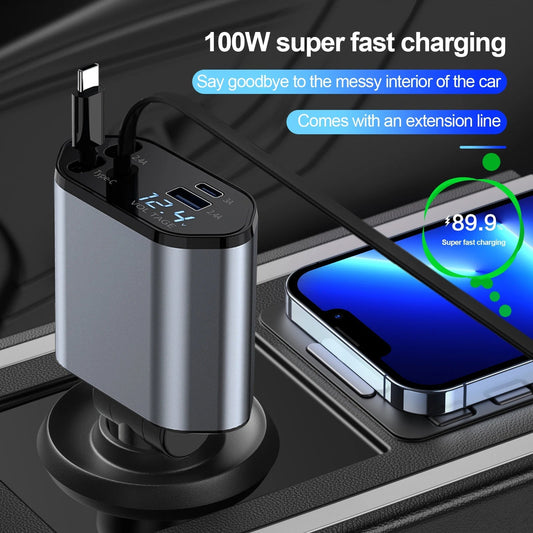 CARGADOR RETRACTIL 4 EN 1 DE 120W CON CARGA RAPIDA